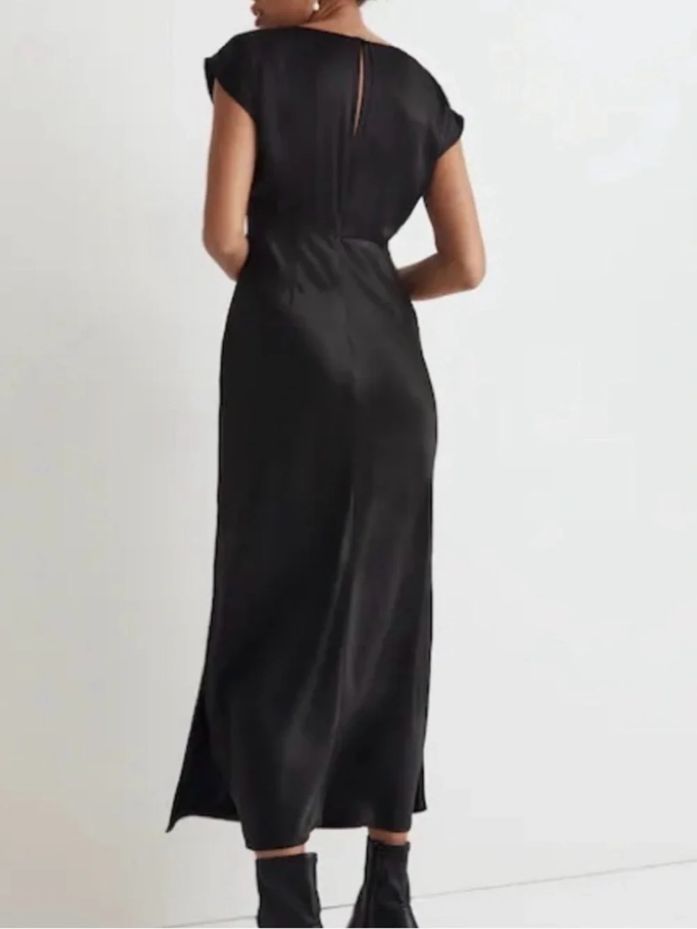 Madewell Black Satin V-Neck Maxi Dress Minimalist Wear